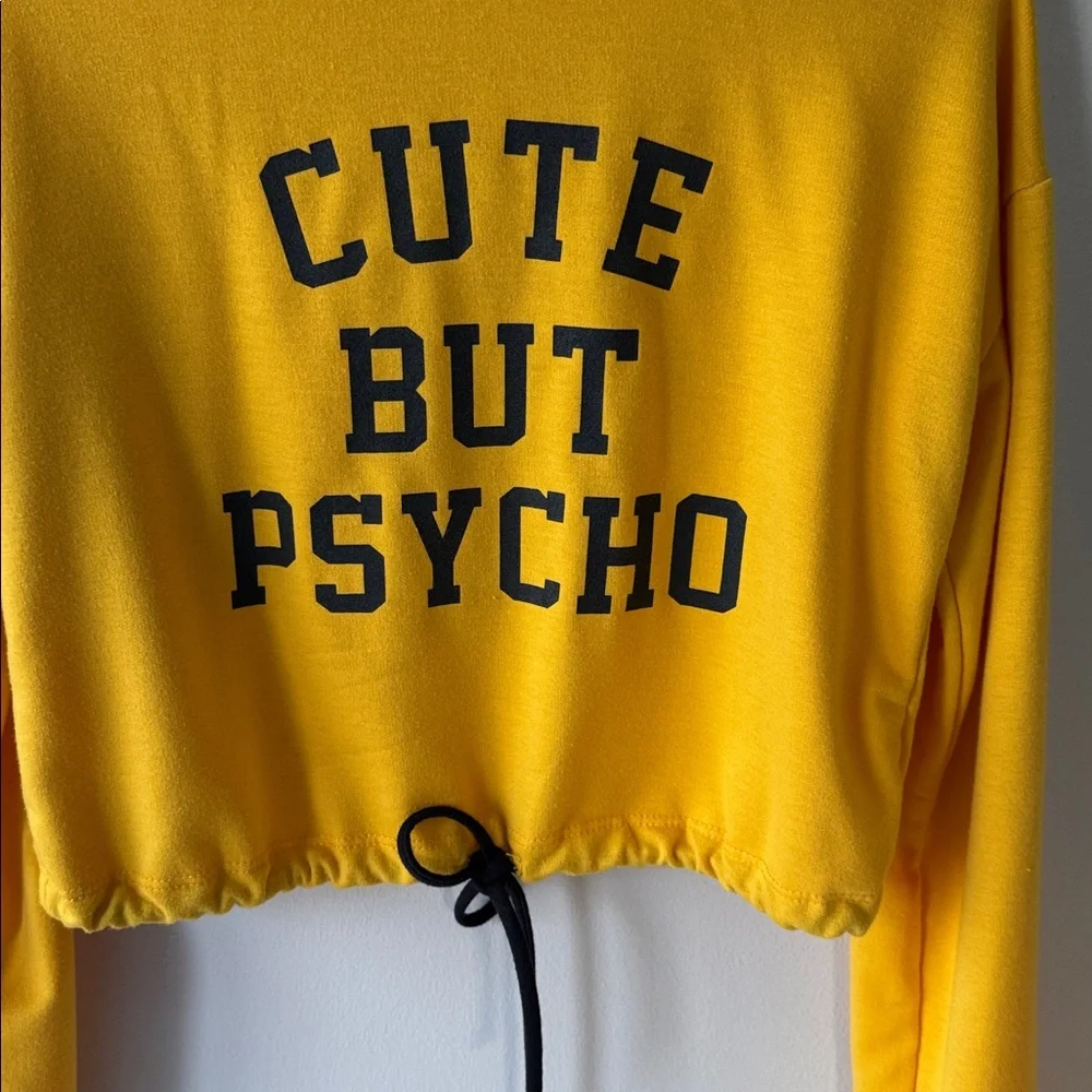 Yellow Cropped Shirt with Black Text - Picture 3 of 4